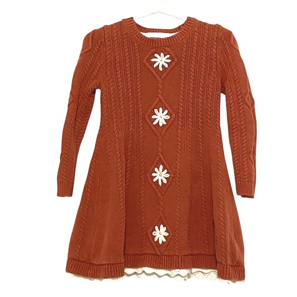 Cupcakes and Cashmere Girls Daisy Burnt Orange Sweater Dress Size 4 Cable Knit - Picture 1 of 6